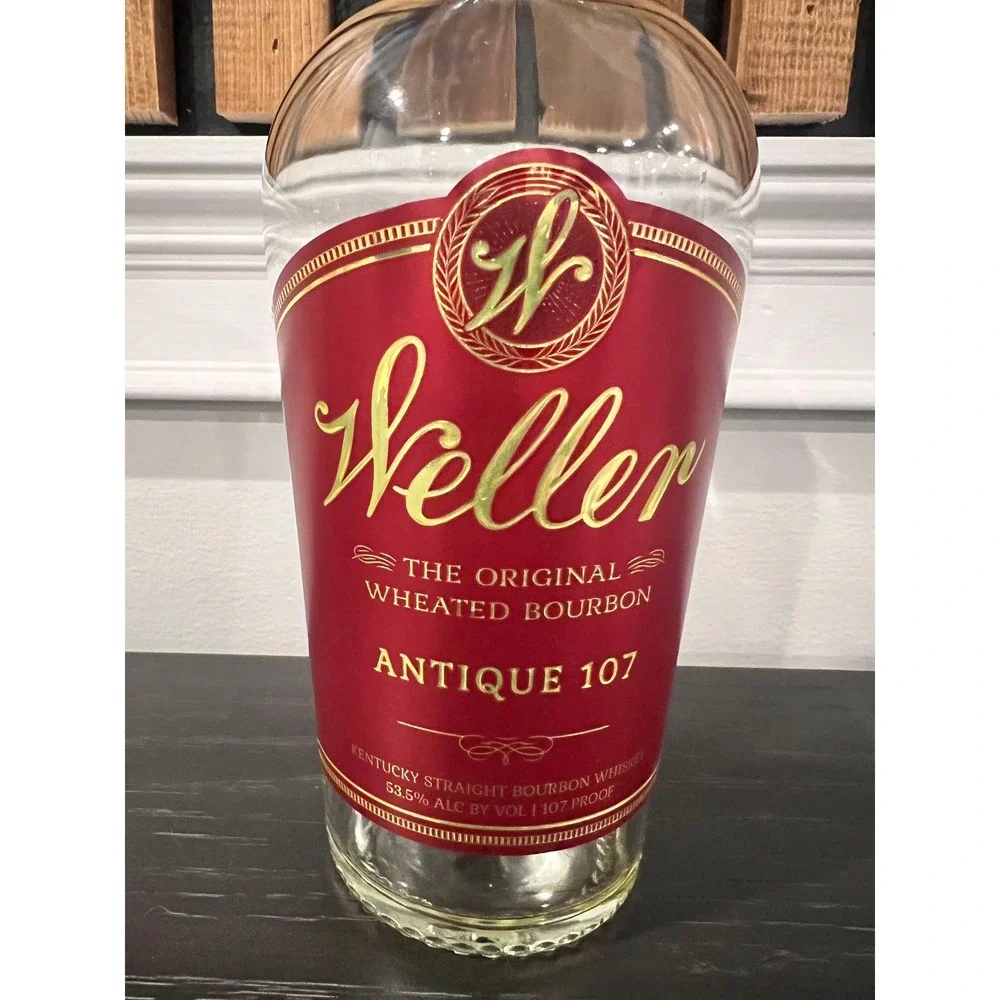 Weller Antique 107 Empty Bourbon Bottle 750ml with Cap Red Label Not Rinsed